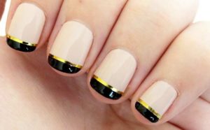 French Manicure with Glitter, Gold, Silver line Designs | Nailshe