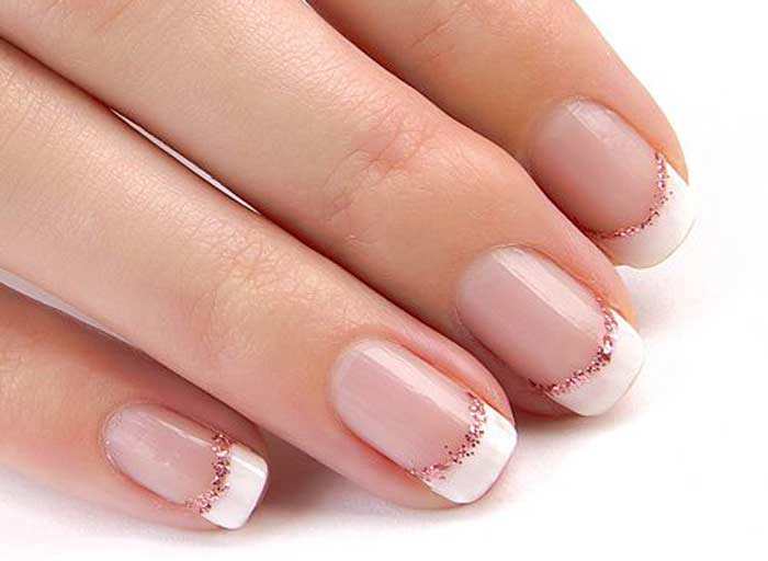 French Manicure With Glitter Gold Silver Line Designs Nailshe